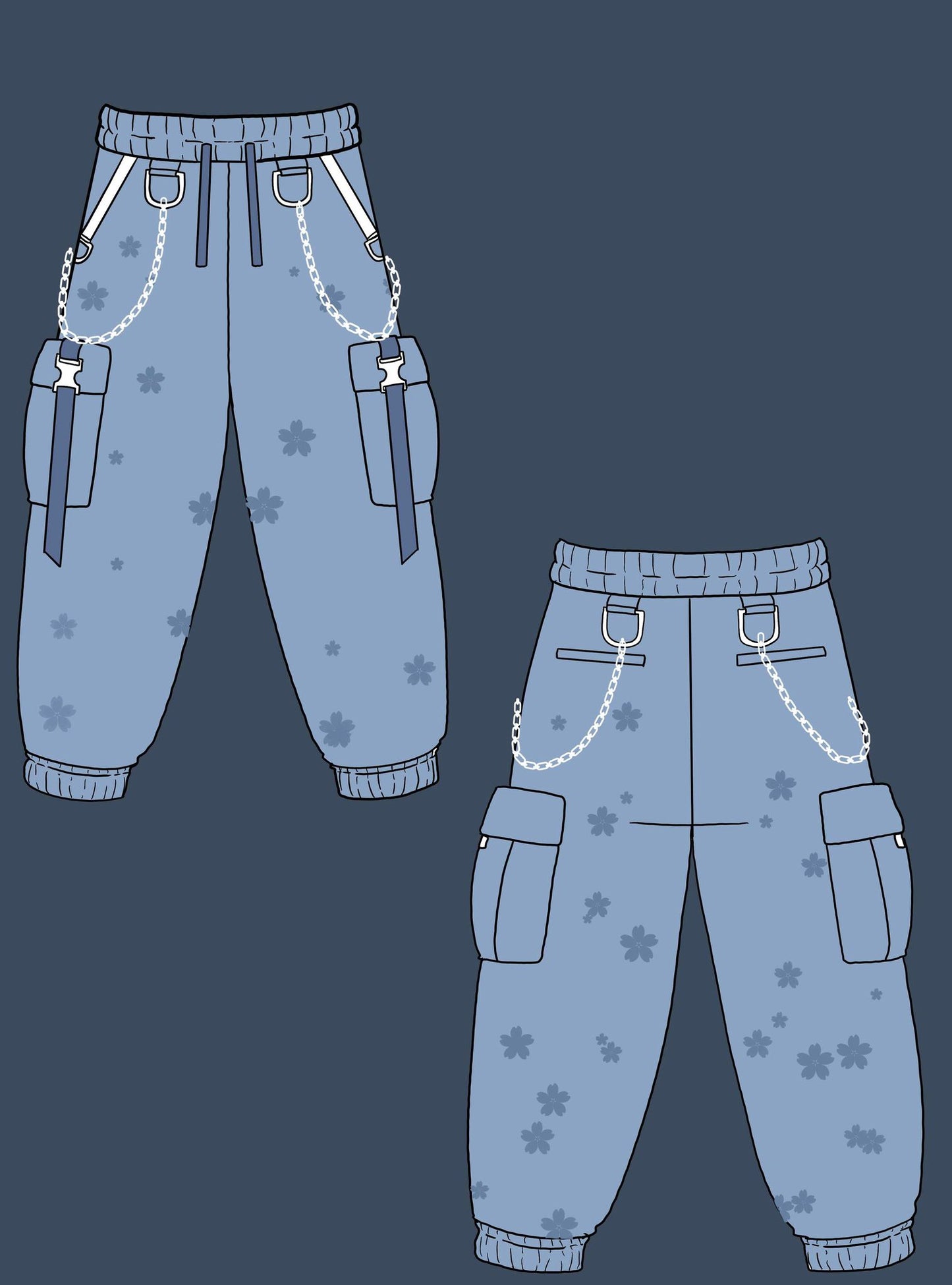 (READY TO SHIP) Blue Cherry Blossom Cargo Pants