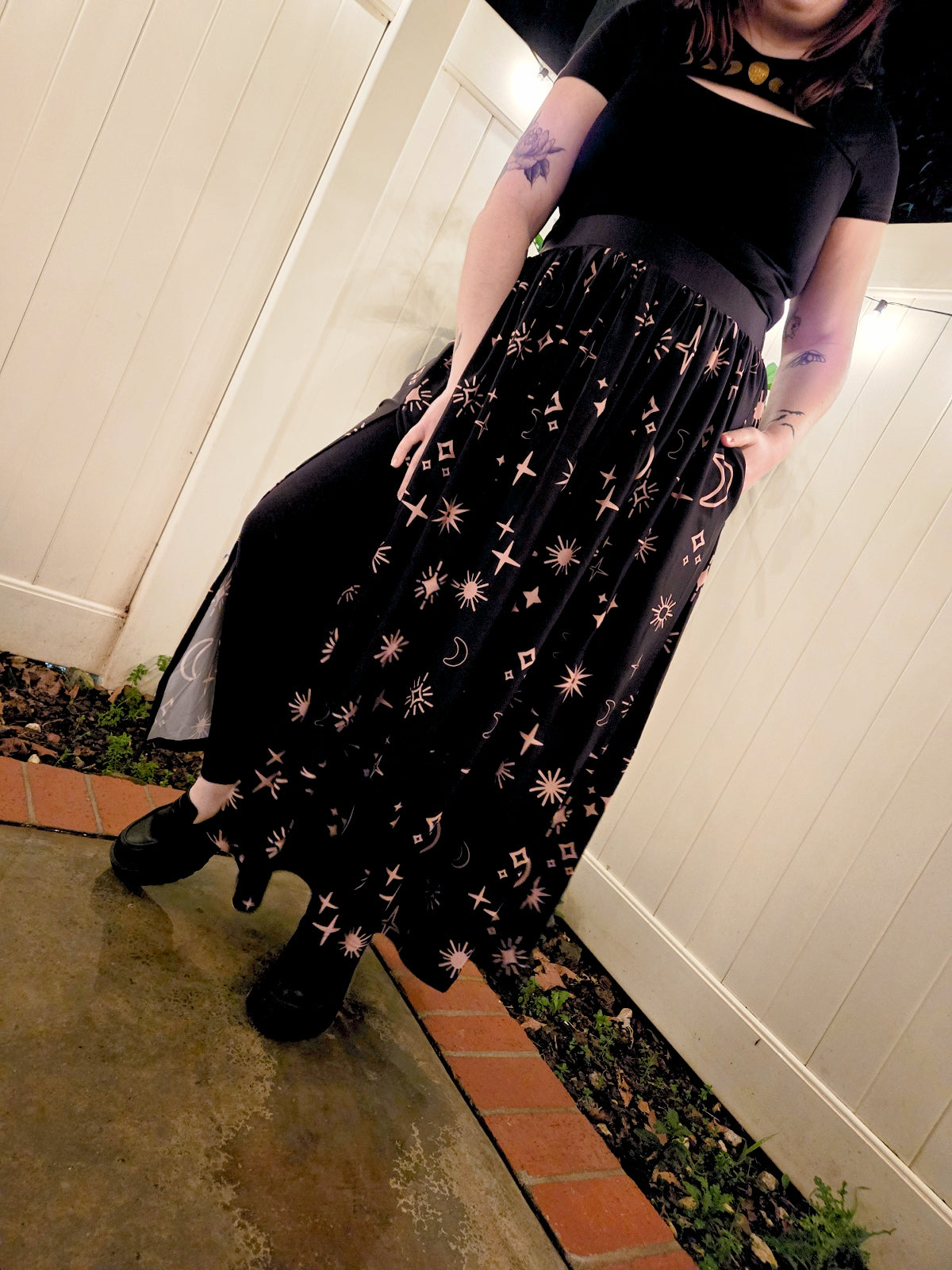 Dark Celestial Maxi Slit Skirt