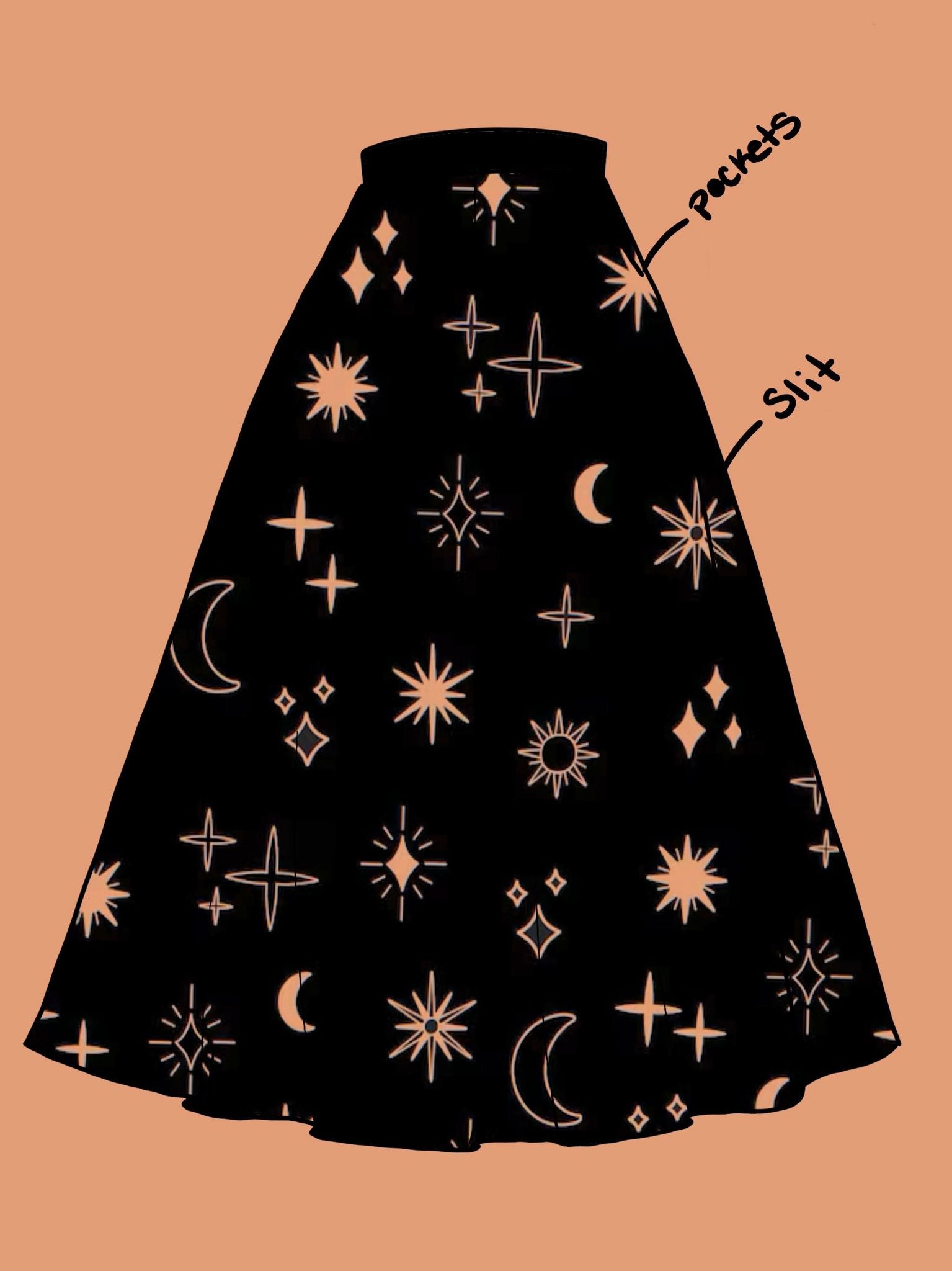 Dark Celestial Maxi Slit Skirt