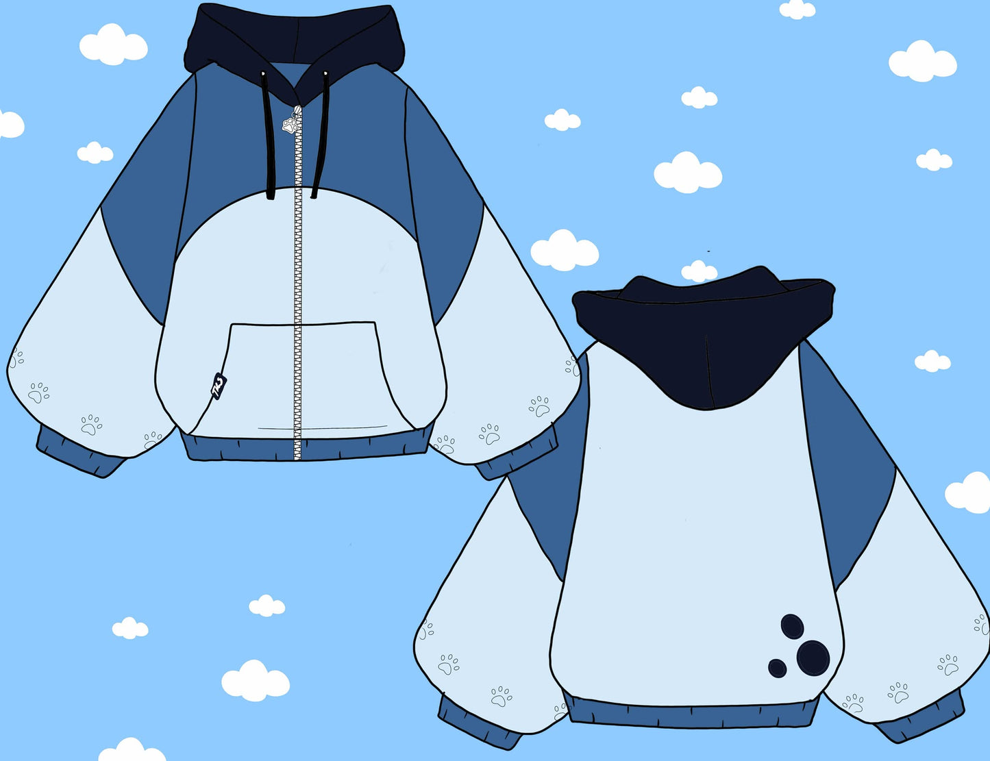 (READY TO SHIP) Blue Zip Oversized Hoodie -- NO EARS