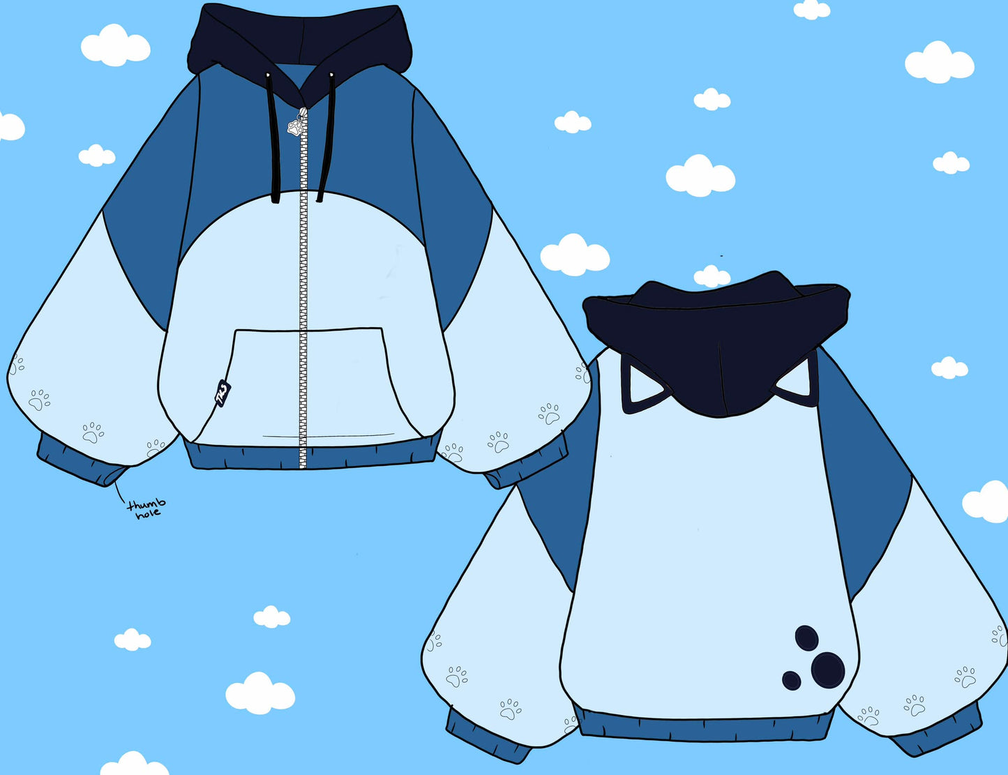 (READY TO SHIP) Blue Pup Zip Oversized Hoodie