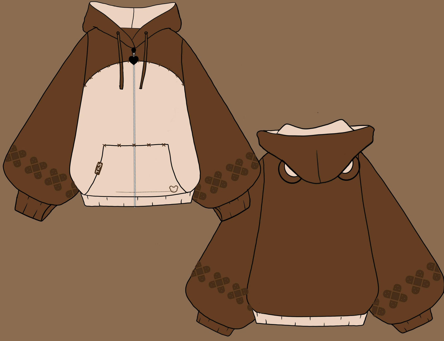 (PRE-ORDER) Stitch Bear Brown Zip Oversized Hoodie