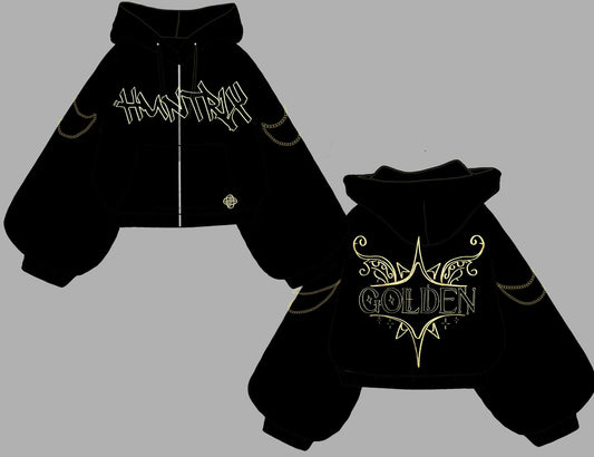 (STOCK DROP) Golden Oversized Crop Zip Hoodie