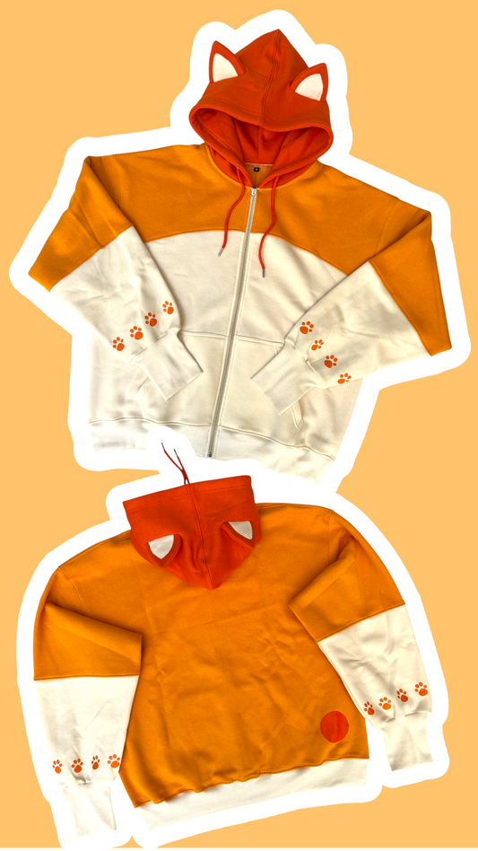 (READY TO SHIP) Orange Pup Zip Oversized Hoodie