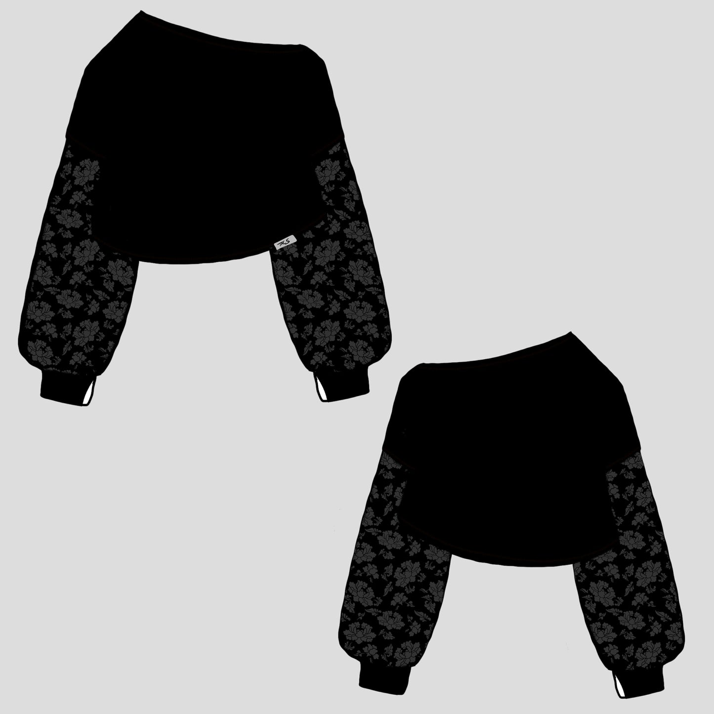 (STOCK DROP) Black Floral Oversized Off Shoulder Sweater