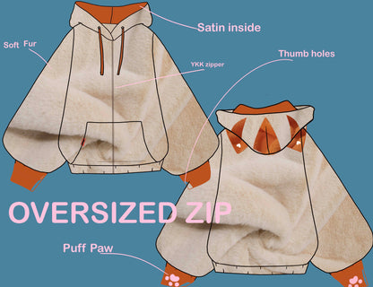 (PRE-ORDER) Fuzzy Orange Cat Oversized Zip Hoodie