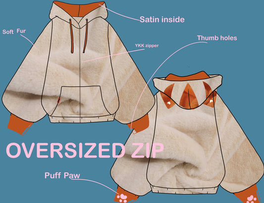 (PRE-ORDER) Fuzzy Orange Cat Oversized Zip Hoodie