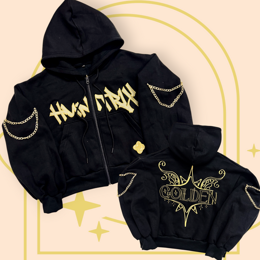 (STOCK DROP) Golden Oversized Crop Zip Hoodie
