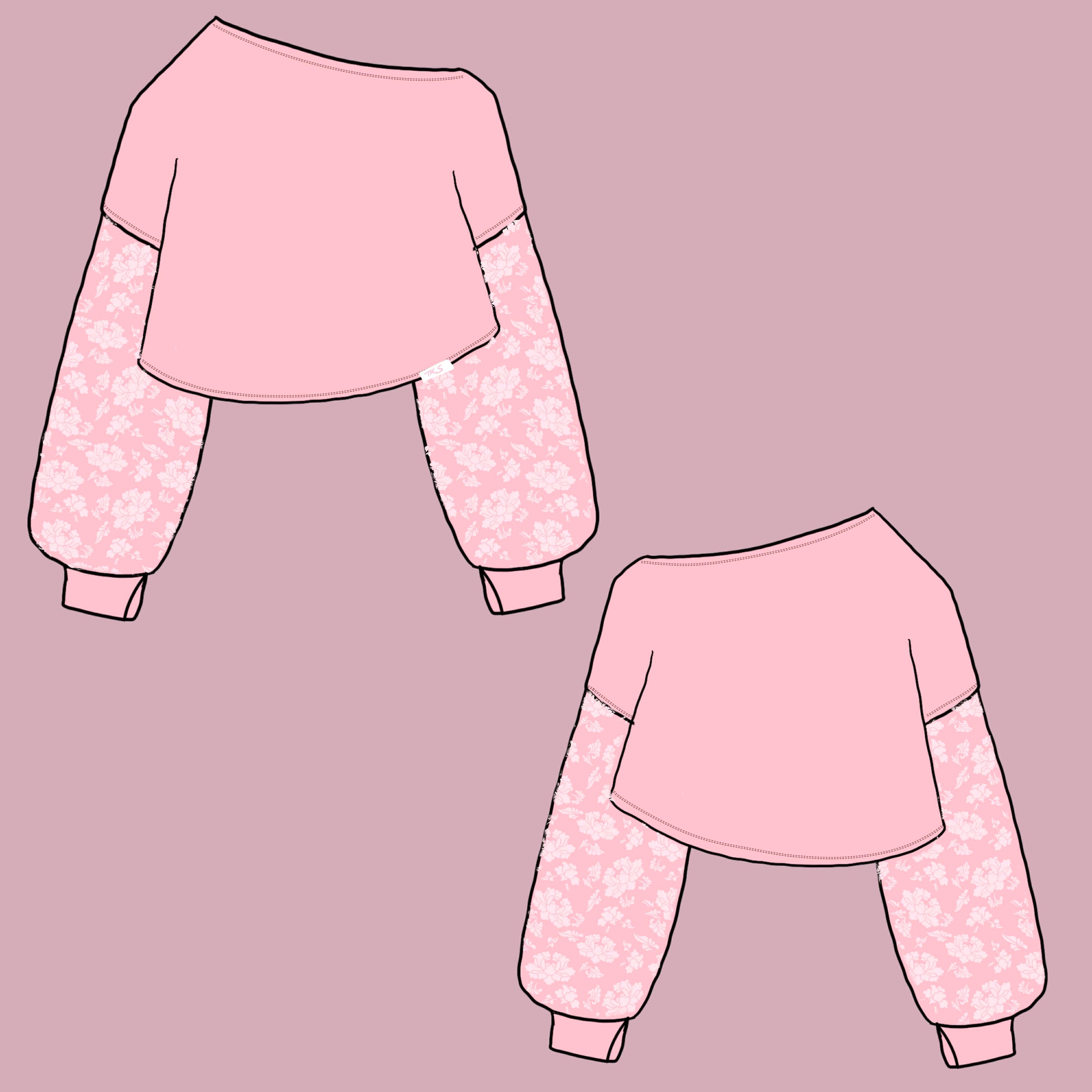 (STOCK DROP) Pink Floral Oversized Off Shoulder Sweater