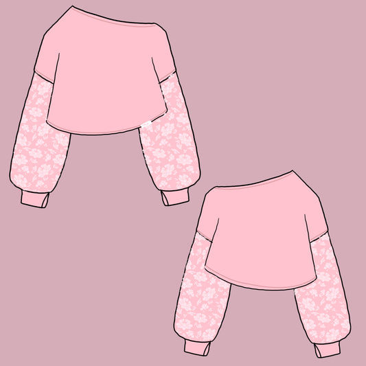 (STOCK DROP) Pink Floral Oversized Off Shoulder Sweater