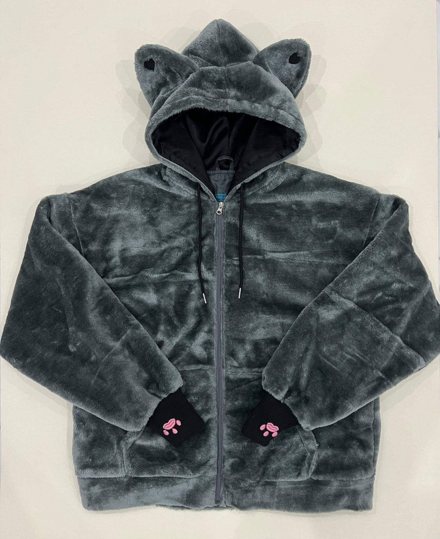 (PRE-ORDER) Fuzzy Grey Cat Oversized Zip Hoodie