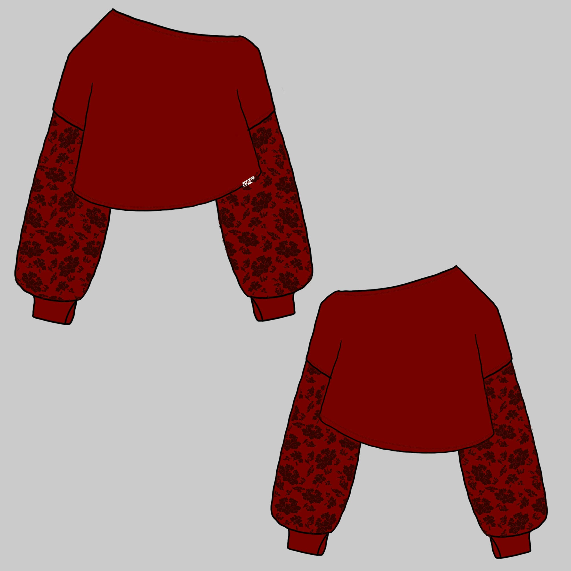 (STOCK DROP) Red Floral Oversized Off Shoulder Sweater