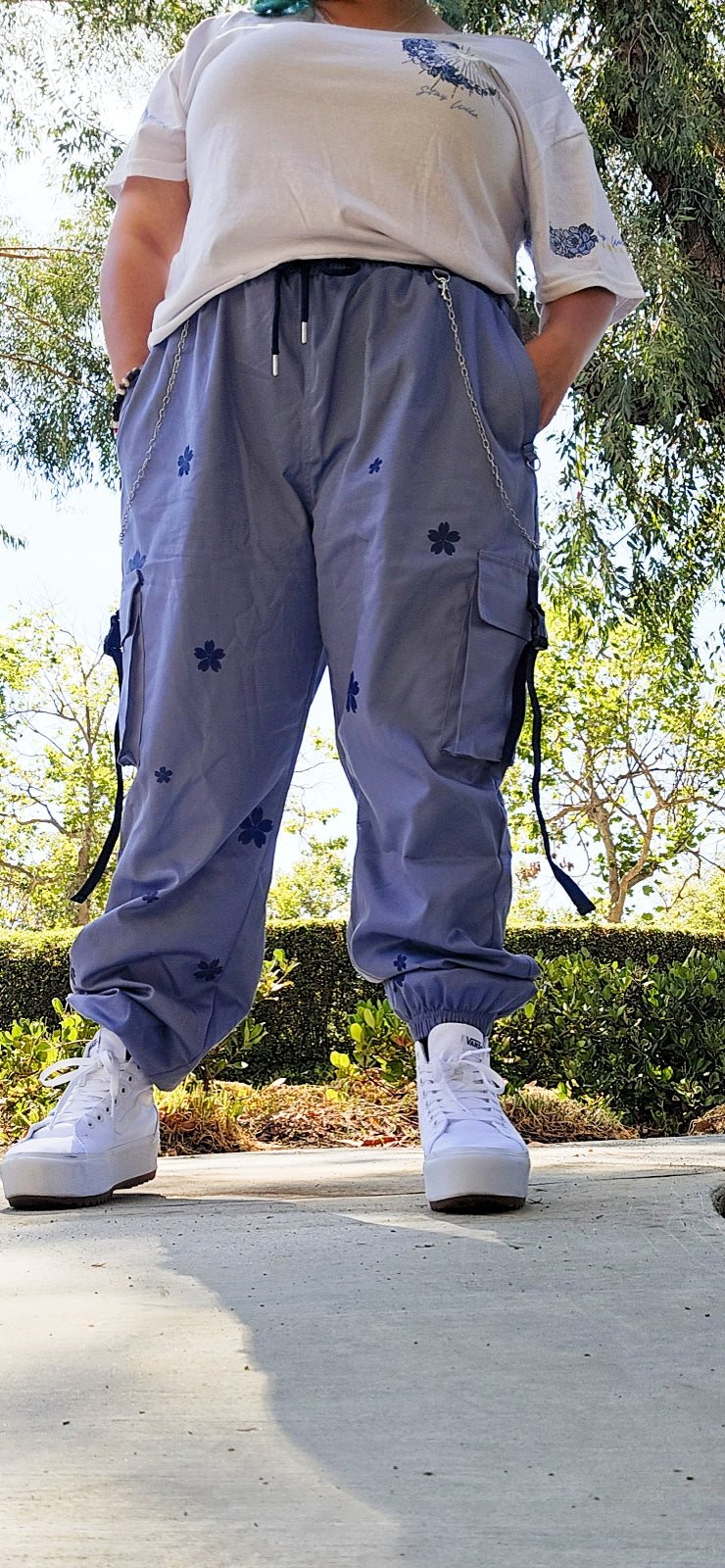 (READY TO SHIP) Blue Cherry Blossom Cargo Pants