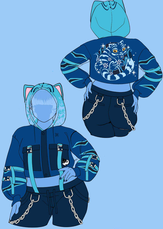(STOCK DROP) Blue Tiger Oversized Crop Techwear