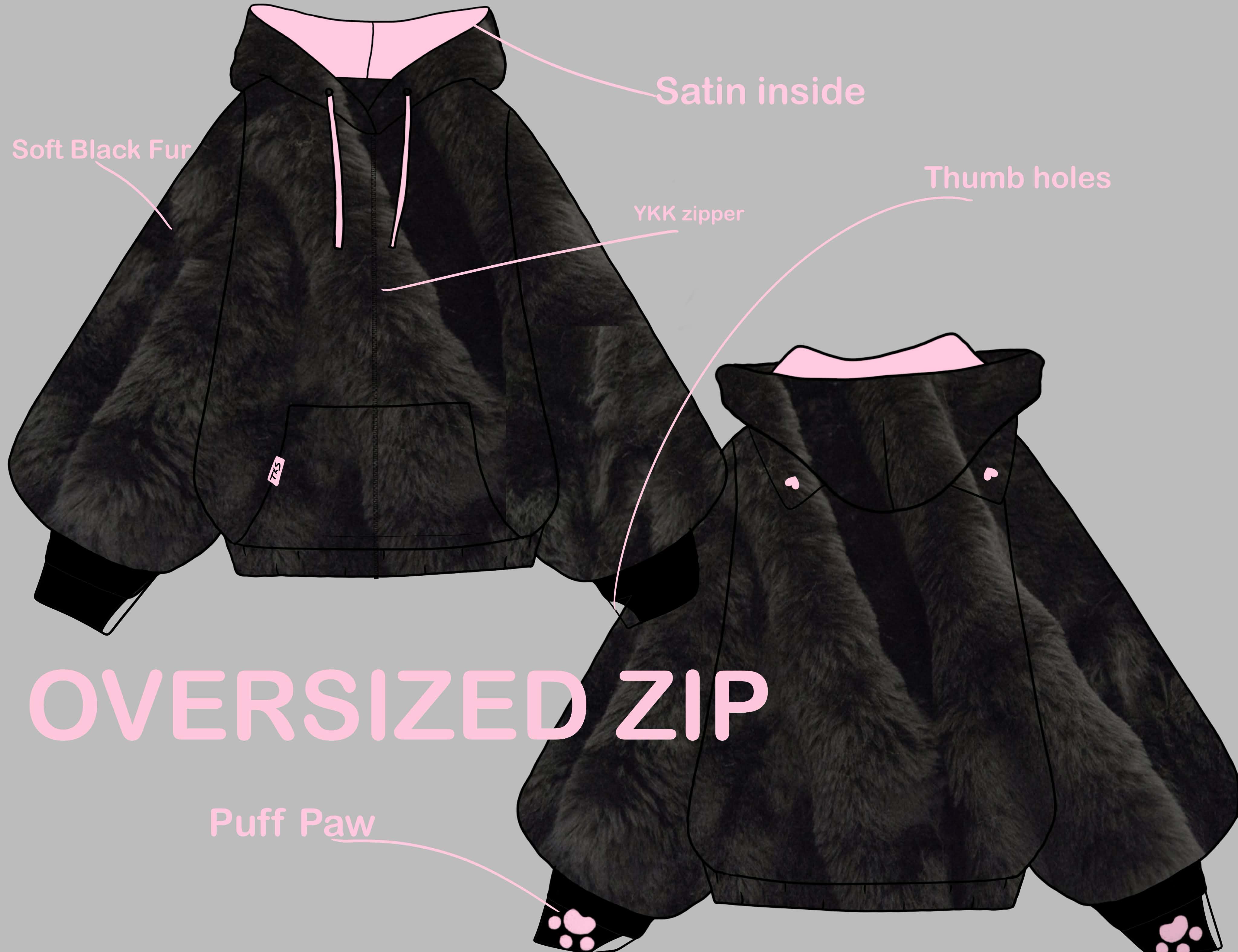 PRE-ORDER) Fuzzy Black Cat Oversized Zip Hoodie – The Kigu Stop