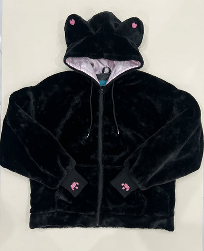 (PRE-ORDER) Fuzzy Black Cat Oversized Zip Hoodie