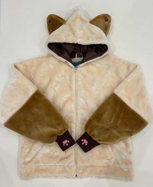 (PRE-ORDER) Fuzzy Siamese Cat Oversized Zip Hoodie